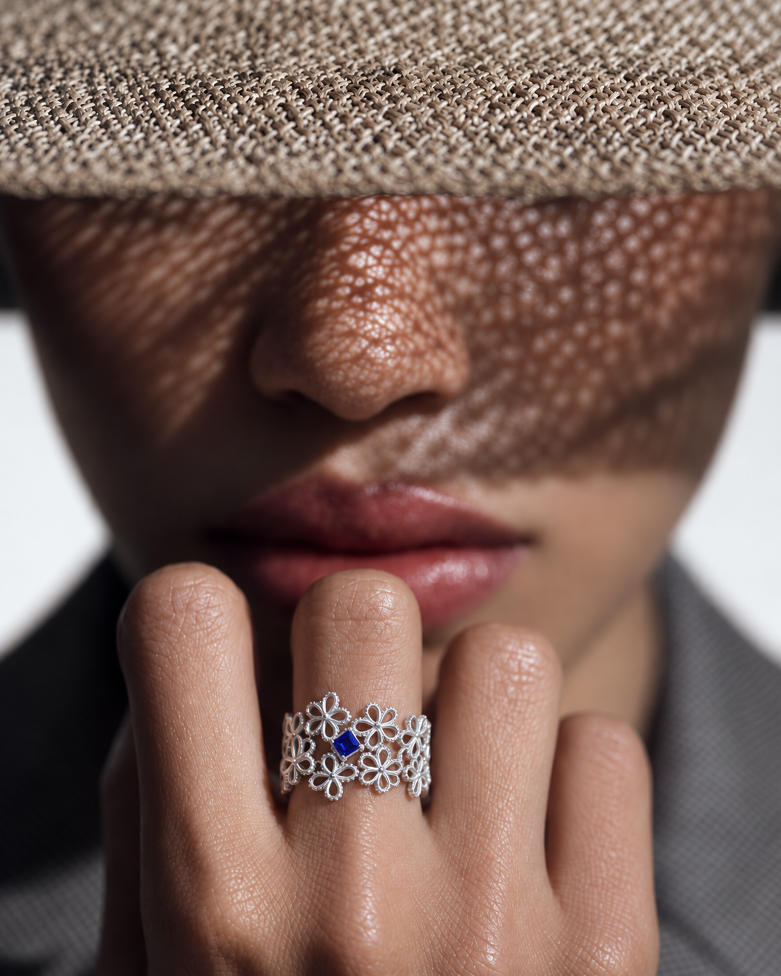 Blue Moissanite Lacework Ring