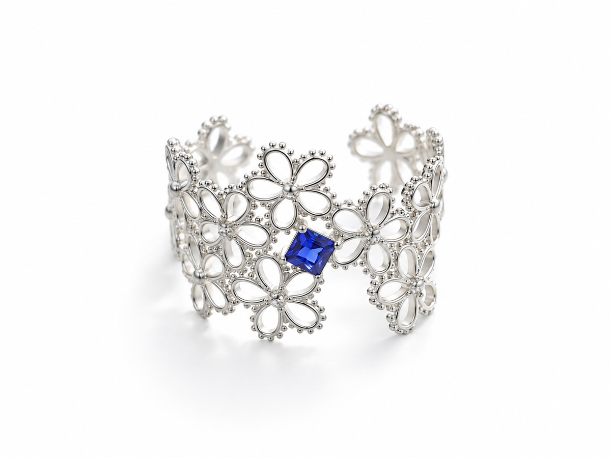 Blue Moissanite Lacework Ring